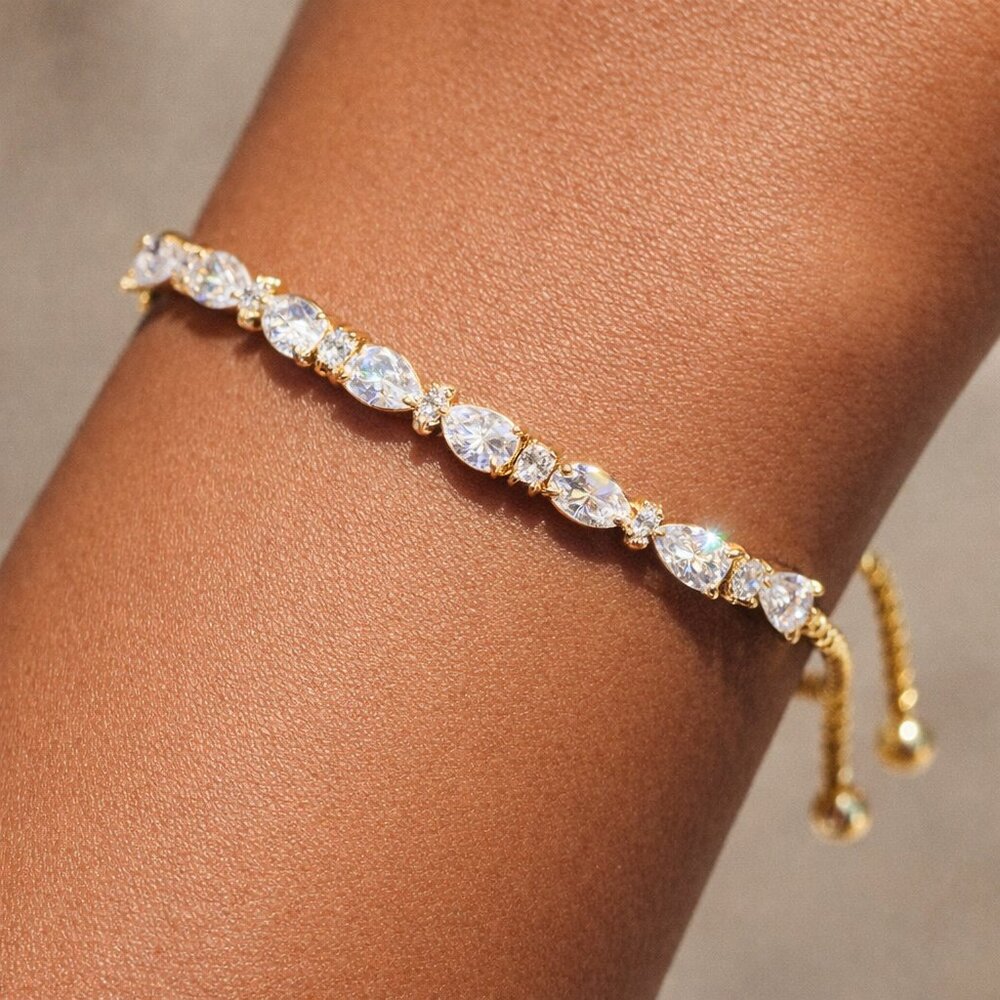 Aurora Borealis Gold Adjustable Tennis Bracelet Formal Cocktail Summer Jewelry